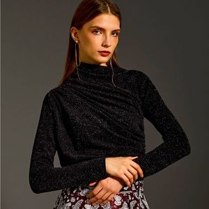 NWT CHICWISH GLEAMING RUCHED TOP BLACK SPARKLY PARTY HOLIDAY BLOUSE extra small